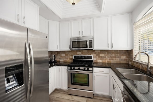 kitchen featuring sink, a wealth of natural light, stainless steel appliances, and white cabinets