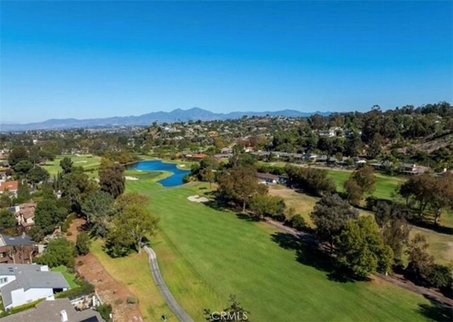 bird's eye view featuring a water and mountain view