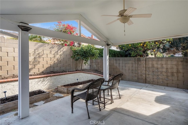 view of patio / terrace featuring ceiling fan