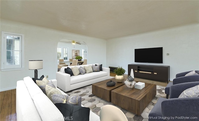 living room with wood-type flooring