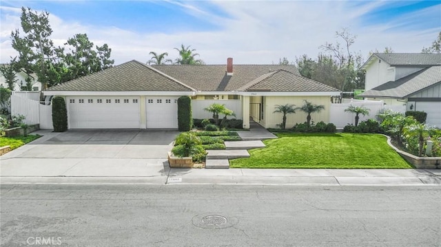 view of front of property featuring a garage and a front yard