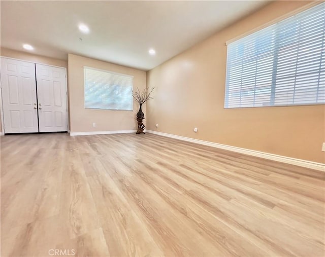 interior space with light hardwood / wood-style floors