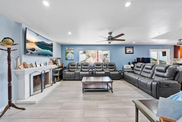 living room with ceiling fan