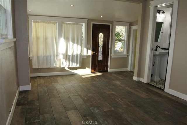 entryway featuring dark hardwood / wood-style flooring and sink