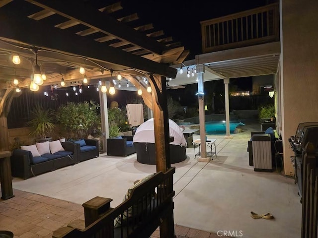 view of patio with an outdoor living space and a pergola