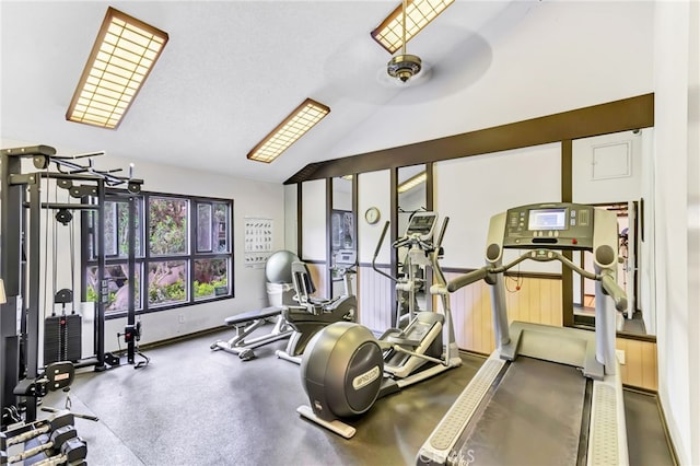 gym with lofted ceiling