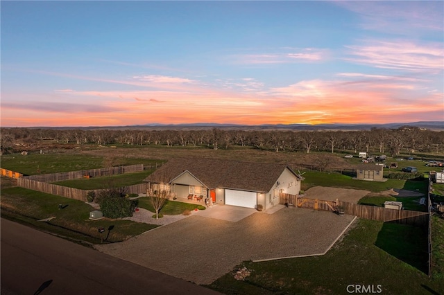 view of aerial view at dusk