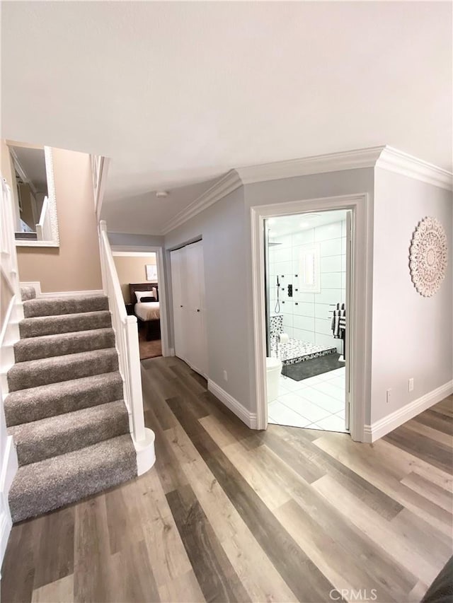 22761 Granite Dome Pl, Canyon Lake, CA 92587 - interior space featuring hardwood / wood-style flooring and ornamental molding