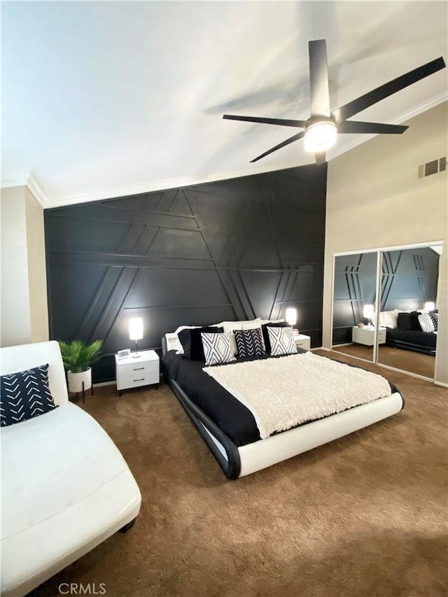 22761 Granite Dome Pl, Canyon Lake, CA 92587 - carpeted bedroom with ornamental molding and ceiling fan