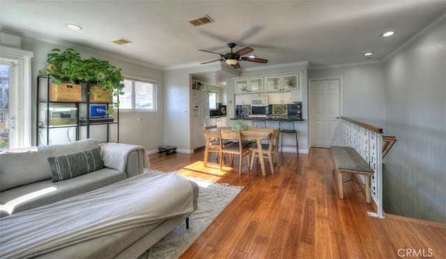 779 W 24th Unit 4, San Pedro, CA 90731 - living room featuring ceiling fan, wood finished floors, recessed lighting, and crown molding
