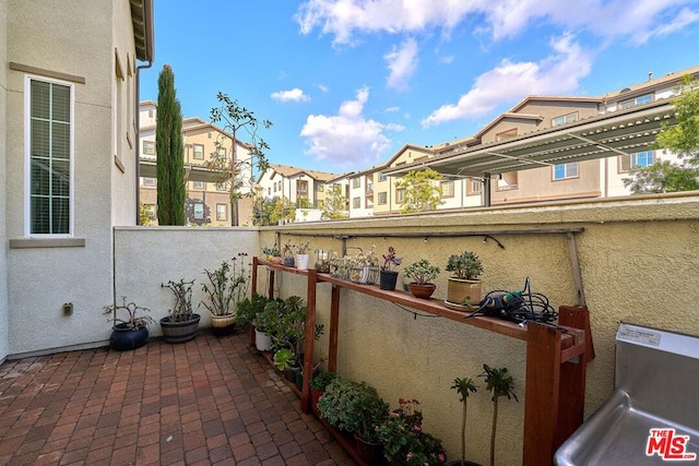 balcony with a patio area