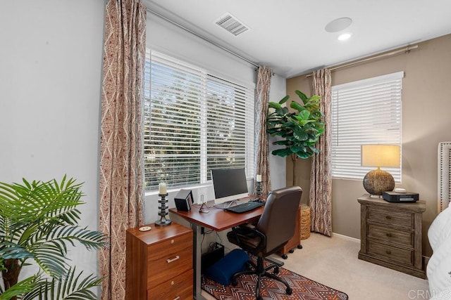 carpeted office featuring a healthy amount of sunlight