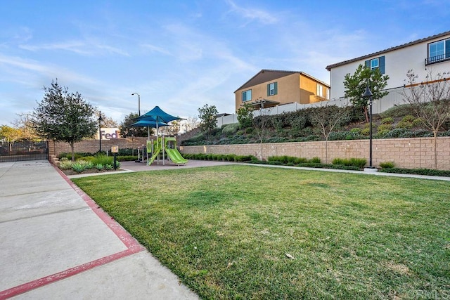 view of yard with a playground