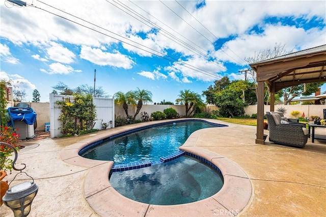 view of swimming pool with an in ground hot tub and a patio