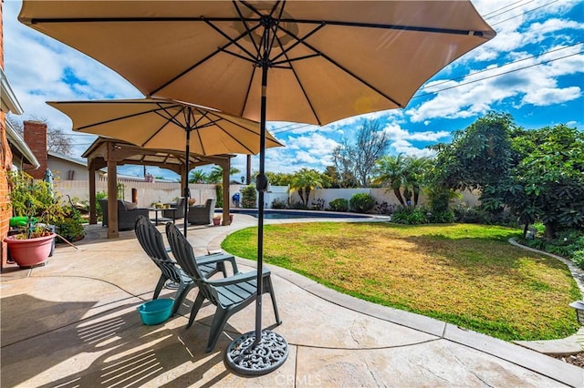 view of patio / terrace with a gazebo and an outdoor hangout area