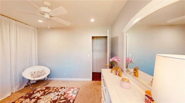 bathroom with vanity and ceiling fan