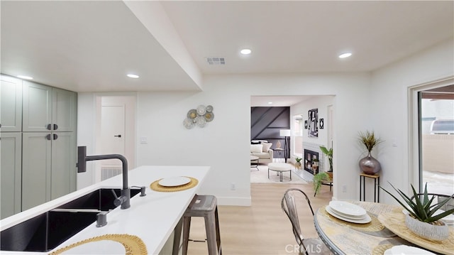 interior space featuring sink and light wood-type flooring