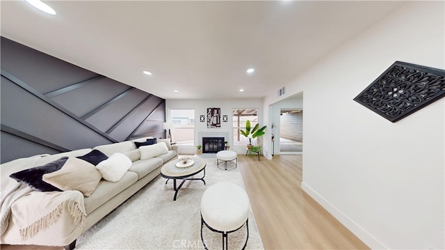 living room featuring light wood-type flooring