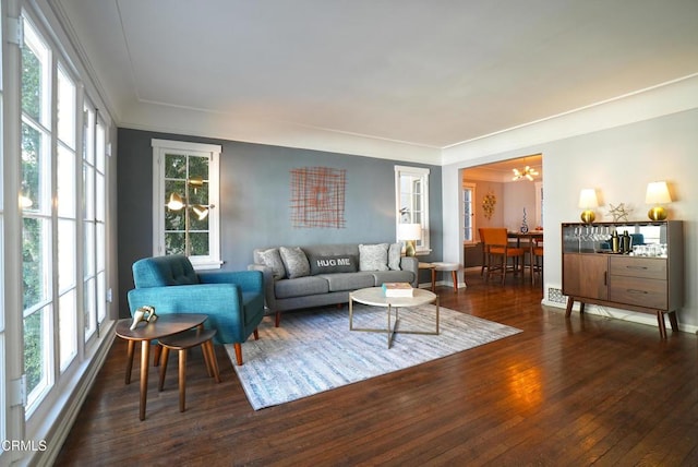 living room featuring dark hardwood / wood-style flooring