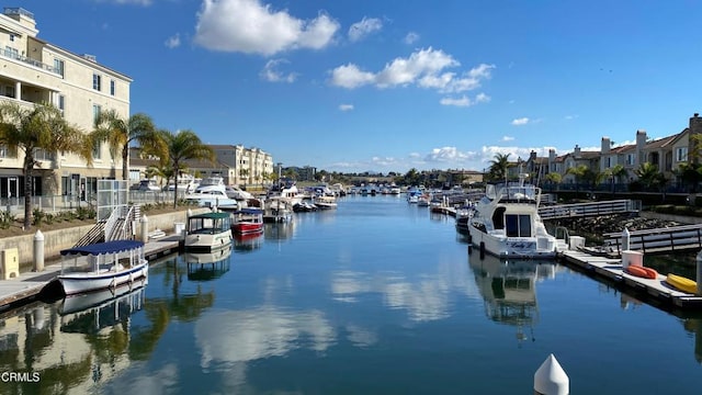 view of water feature with a boat dock