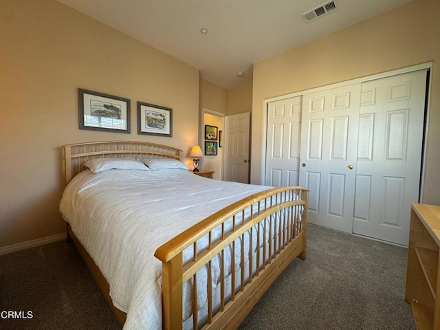 carpeted bedroom with a closet