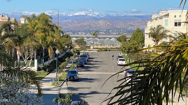 exterior space featuring a mountain view