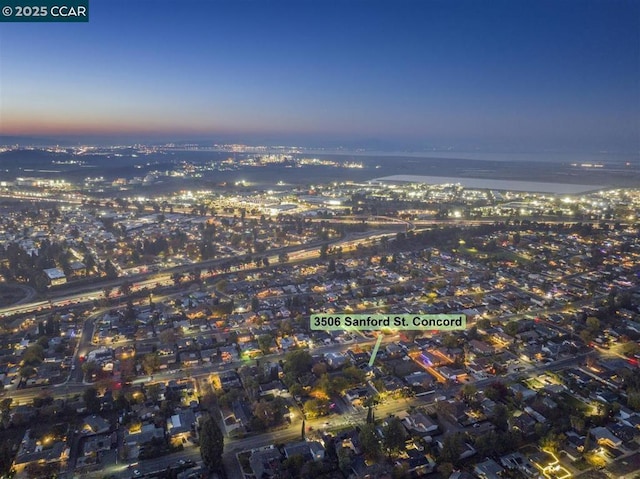 view of aerial view at dusk