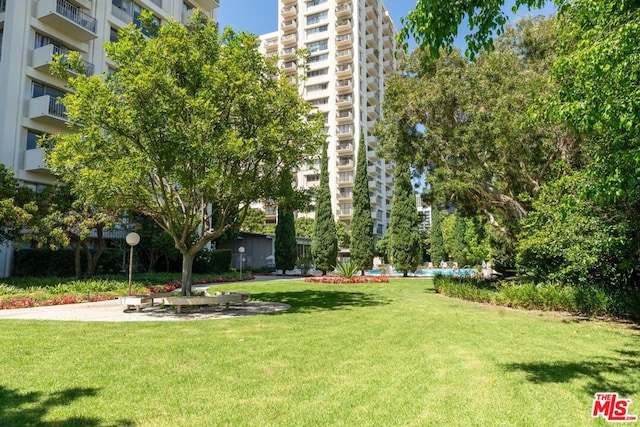 view of property's community with a lawn