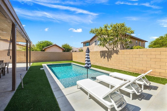 view of swimming pool featuring a patio