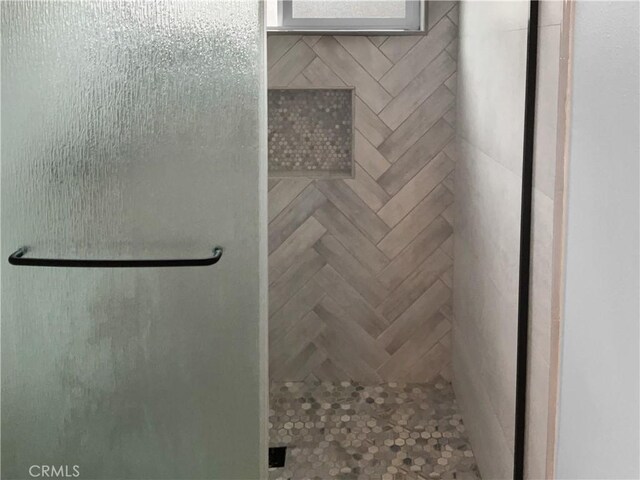 bathroom featuring a shower with shower door