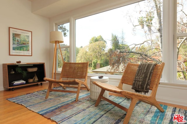 sitting room featuring hardwood / wood-style floors and a healthy amount of sunlight