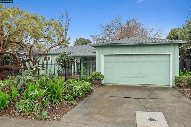 single story home with a garage