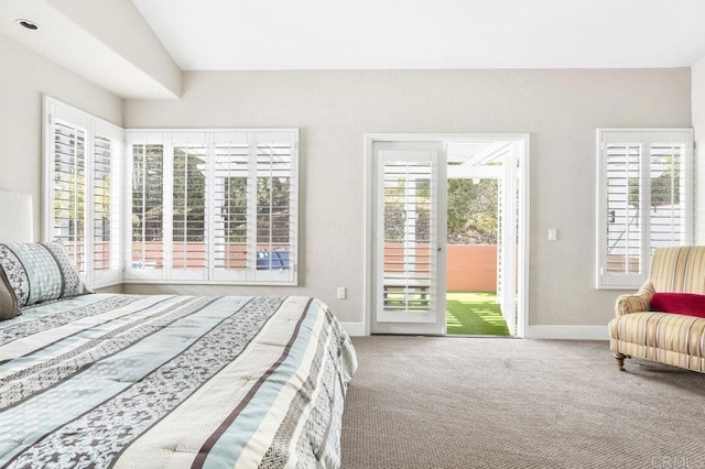 bedroom featuring carpet and access to exterior