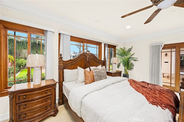 bedroom featuring crown molding and ceiling fan