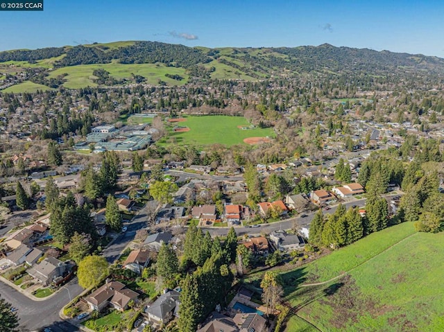 birds eye view of property featuring a mountain view