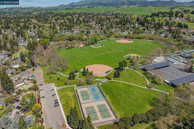 birds eye view of property featuring a mountain view