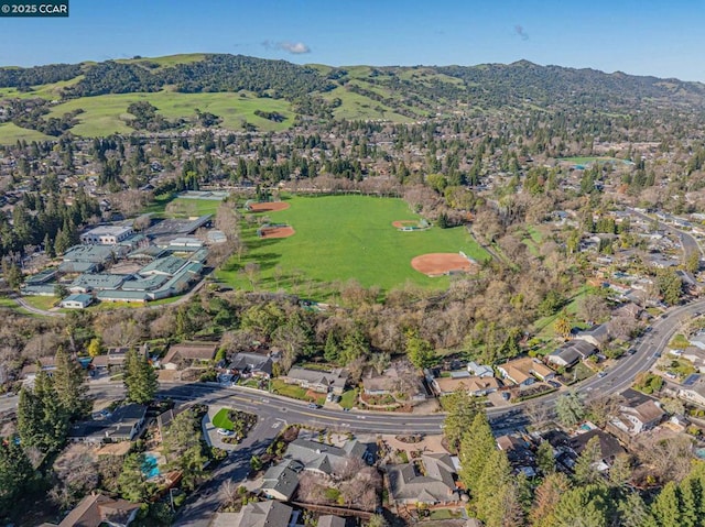 birds eye view of property featuring a mountain view