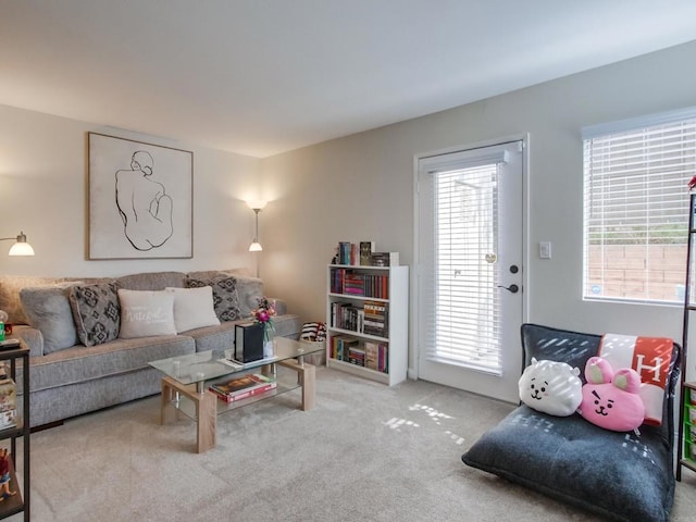 living room with carpet floors