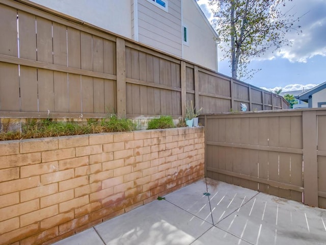 view of patio with a mountain view