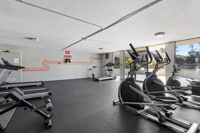 exercise room with a wall of windows