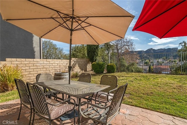 view of patio featuring a mountain view