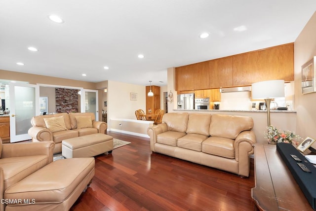 living room with dark wood-type flooring