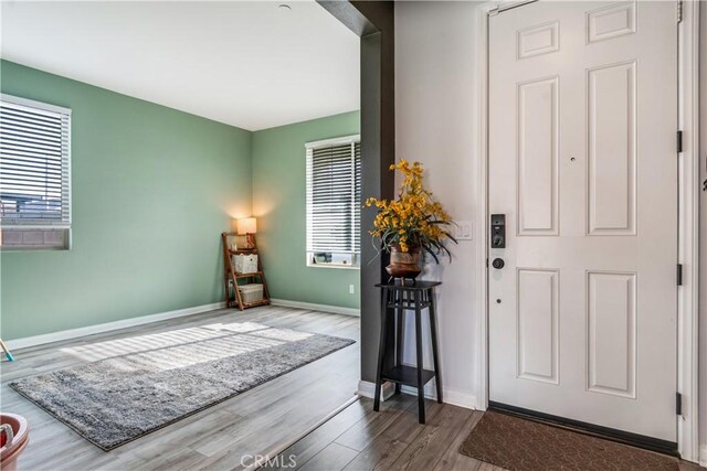 foyer with a healthy amount of sunlight and hardwood / wood-style floors