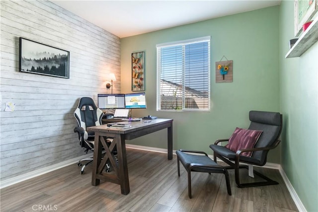 office area with hardwood / wood-style floors