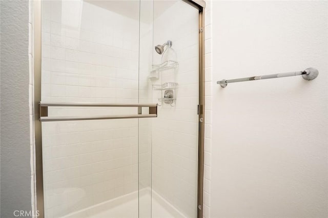 bathroom featuring a shower with door