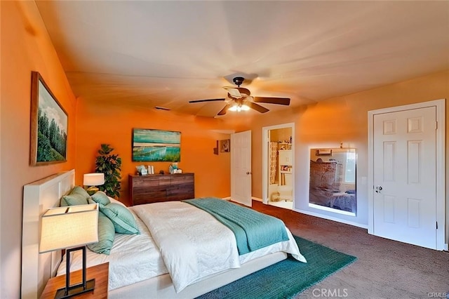 bedroom featuring carpet floors and ceiling fan