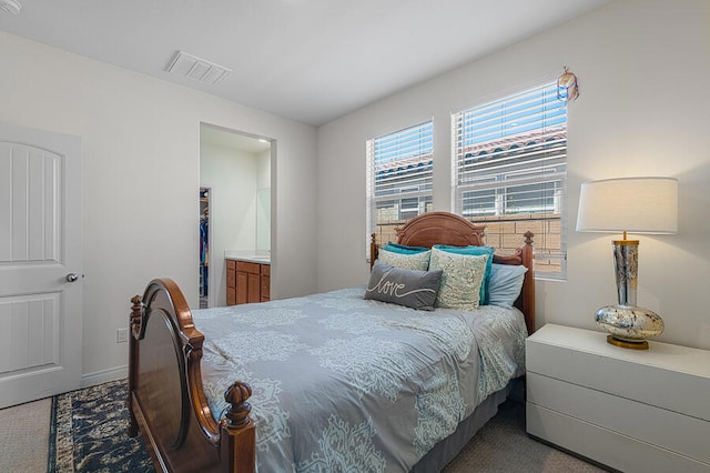 carpeted bedroom with a spacious closet