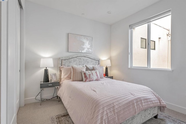 bedroom featuring multiple windows and light colored carpet