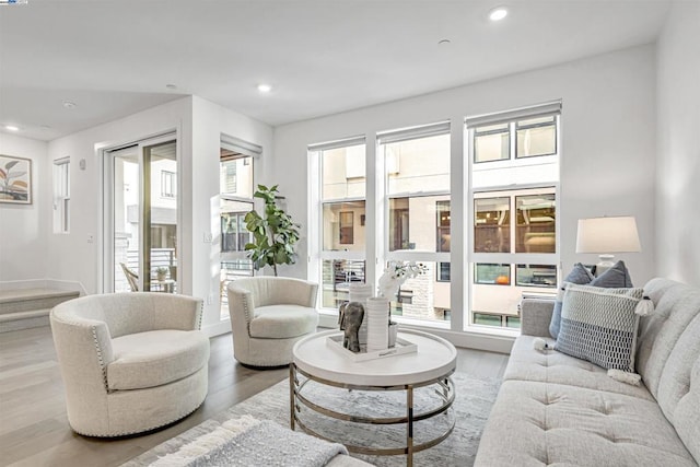 living room with light hardwood / wood-style floors