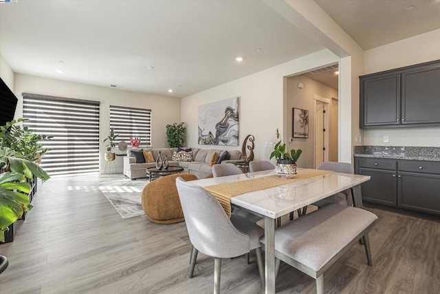 dining area featuring light hardwood / wood-style flooring